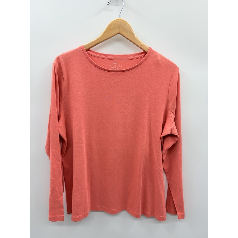 Talbots Petite Womens Plus Size 1XP 100% Pima Cotton Crew Neck Tee in Orange 694